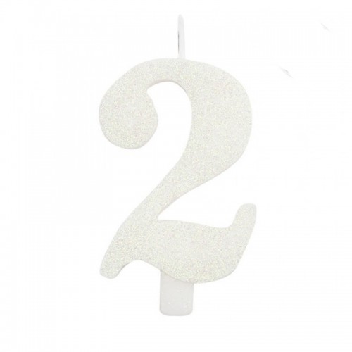 Vela Número 2 Branco  Glitter